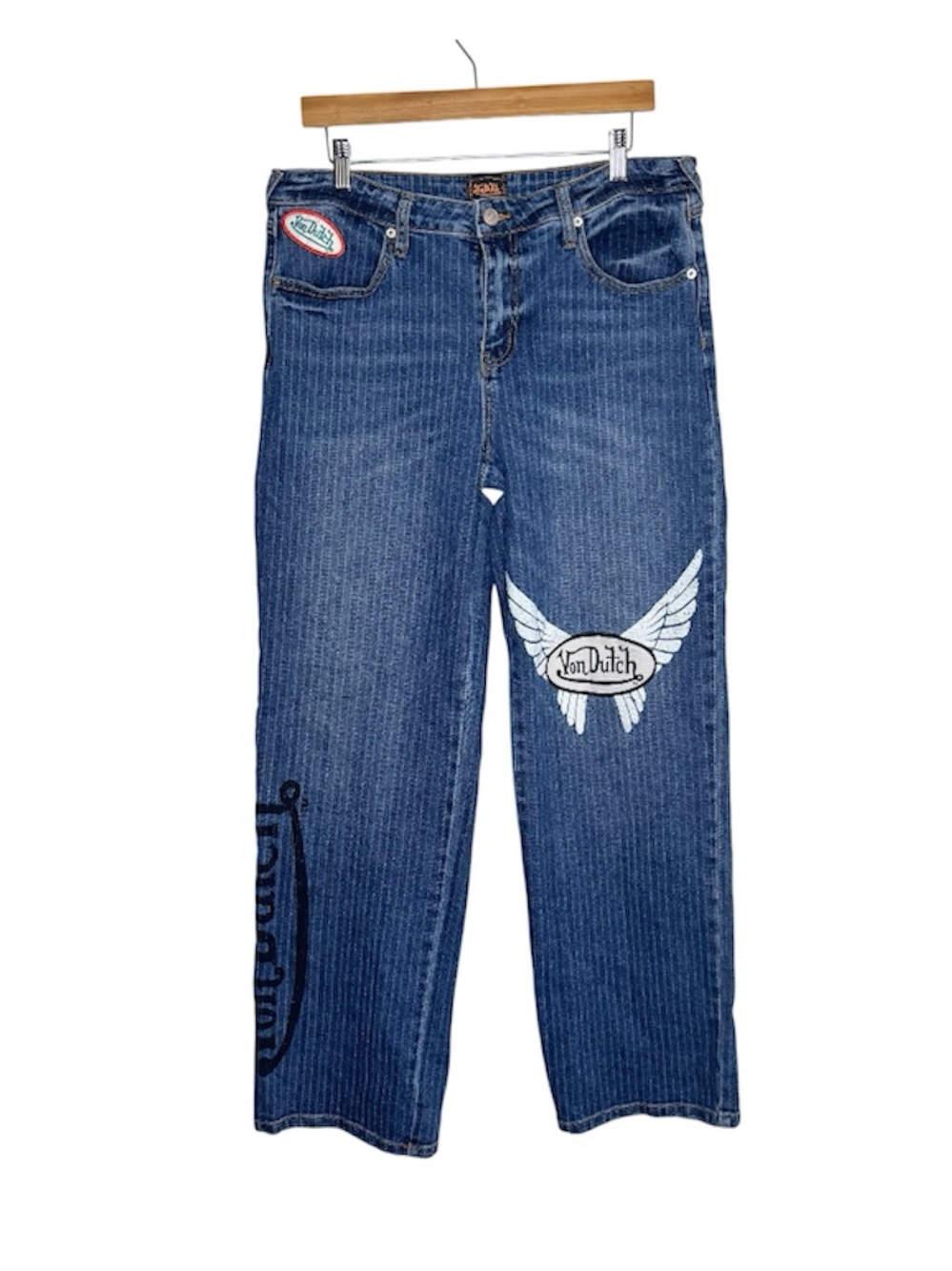 Von Dutch Originals Women’s Flare Leg Striped Jeans Patch Size: 13/31